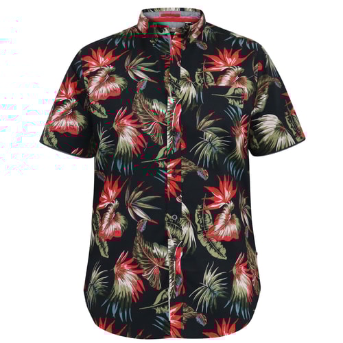 D555 Lennox Hawaiian AOP S/S Button Down Collar Shirt Black